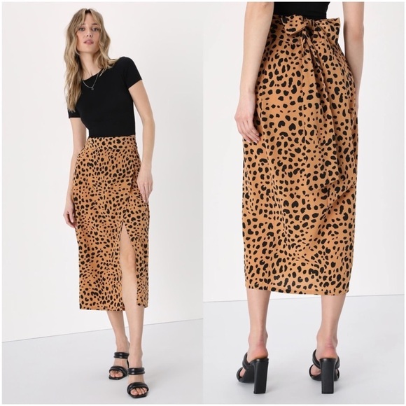 Lulus Statement-Maker Leopard Animal Print Wrap Animal Print Midi Skirt XS - Picture 10 of 10